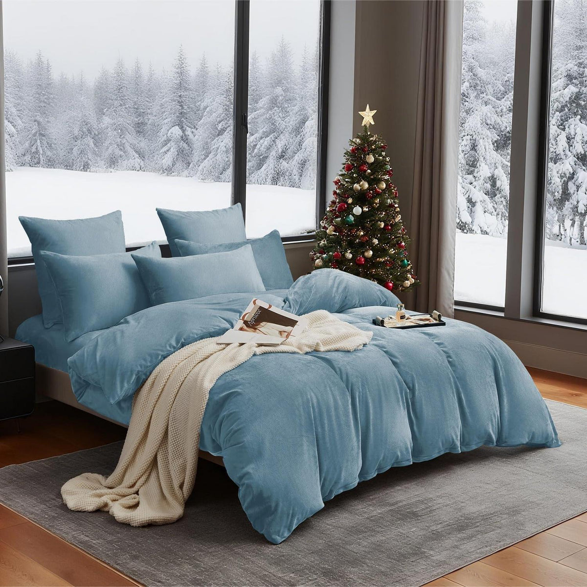 Flauschige Winterbettwäsche 135x200, Hellblau, 4-teilig