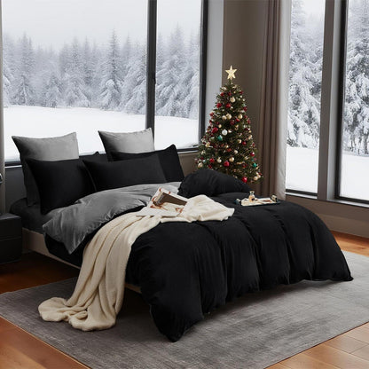 Flauschige Winterbettwäsche 220x240 Schwarz Grau 3-teilig