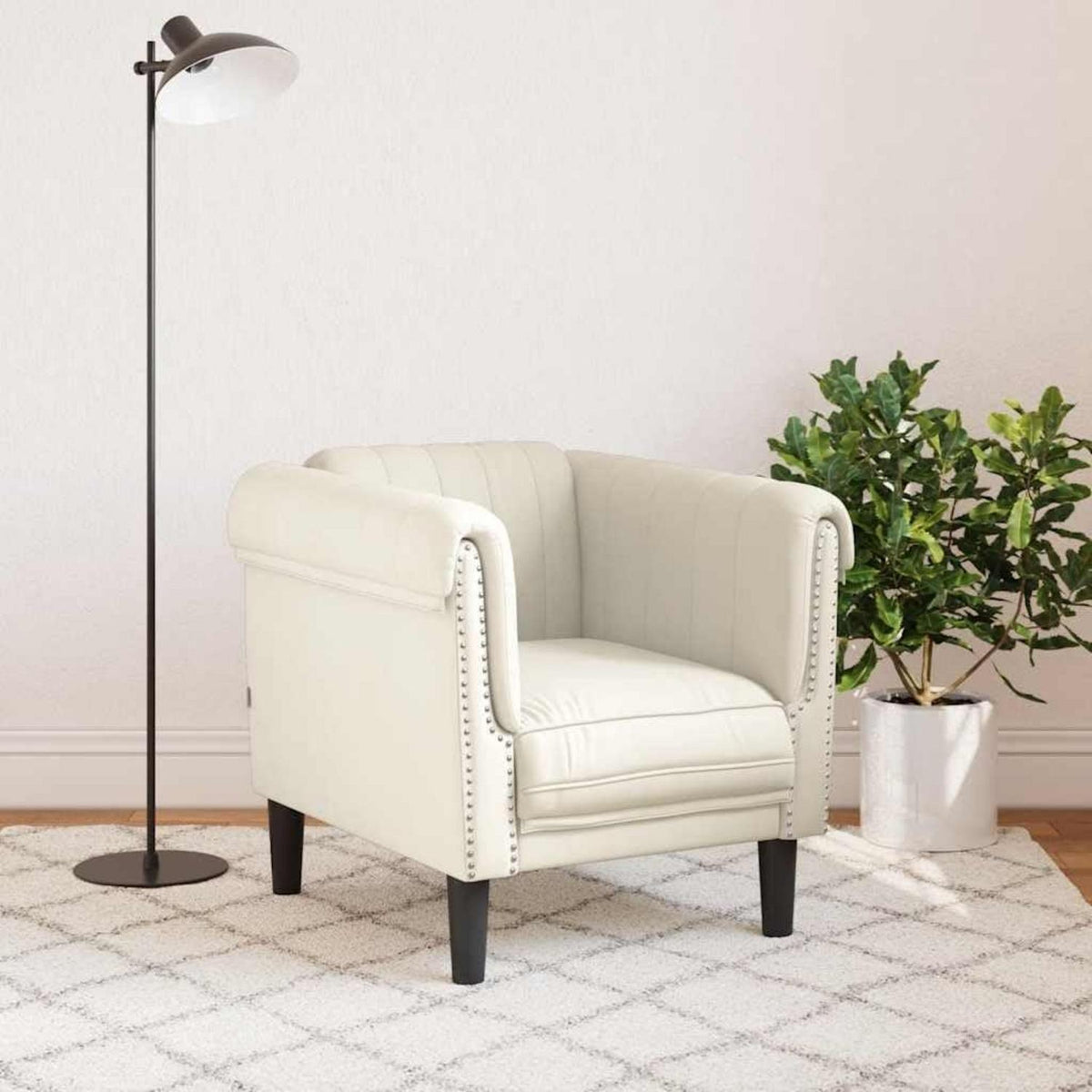 Creme Samt Sessel – Moderner Bodencouch für Wohnzimmer & Schlafzimmer