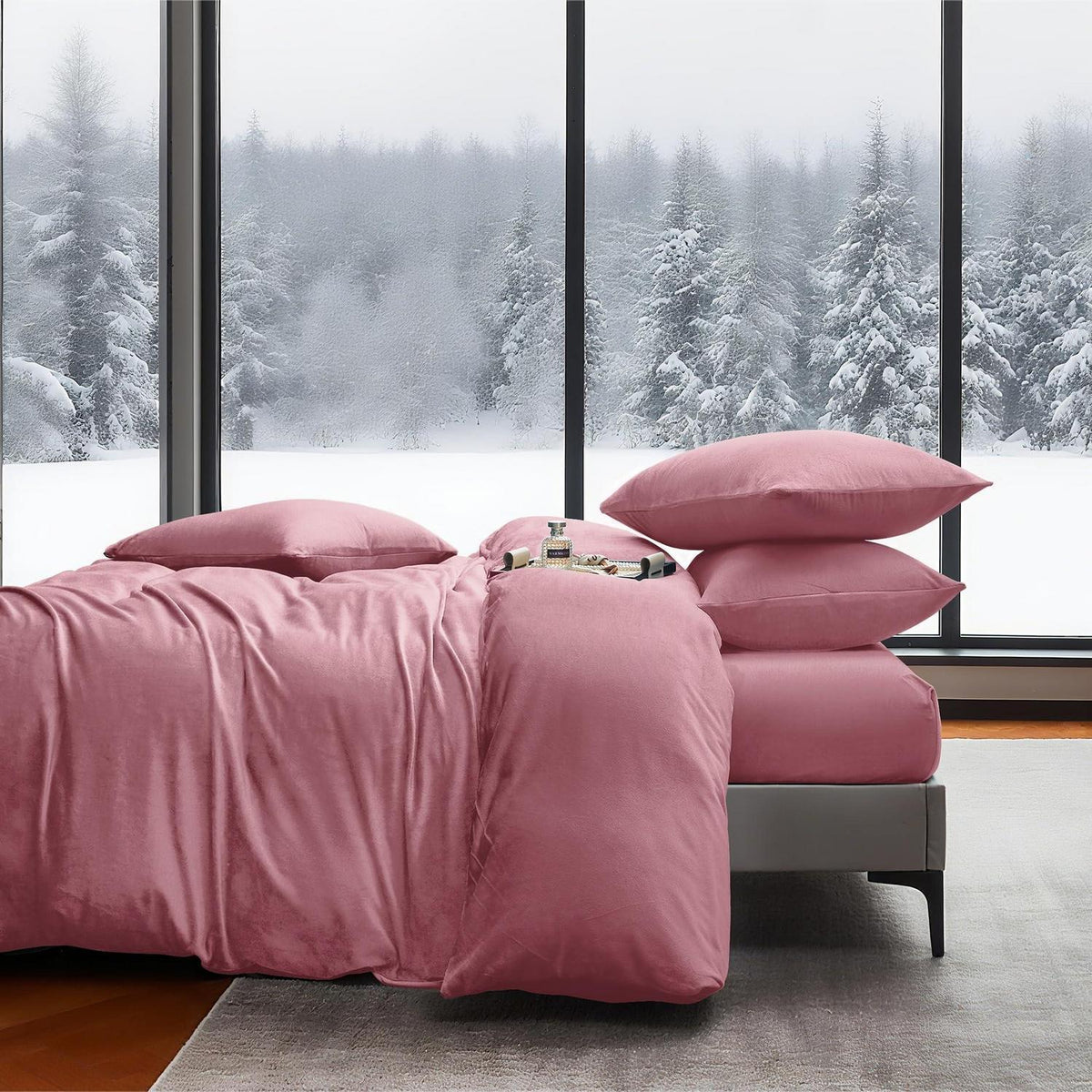 Winter Bettwäsche 135x200 Rosa - 4teilig, Flauschig & Warm
