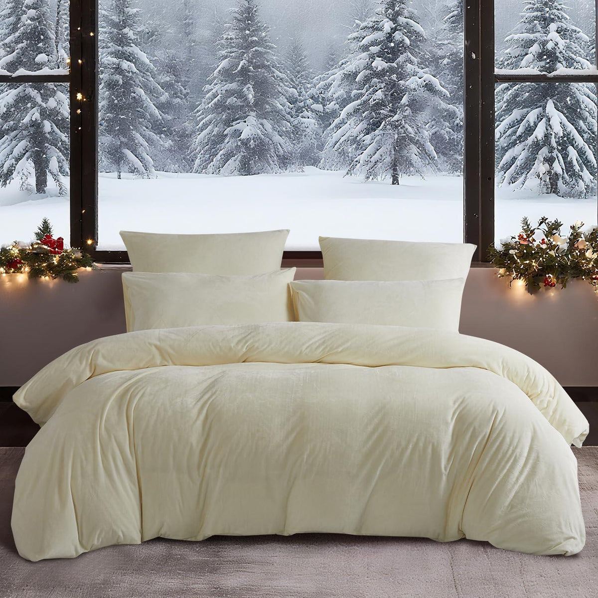 Flauschige Winterbettwäsche 220x240 Beige Creme 3-teilig