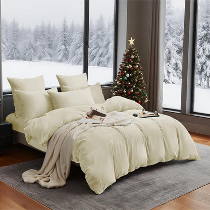 Flauschige Winterbettwäsche 220x240 Beige Creme 3-teilig