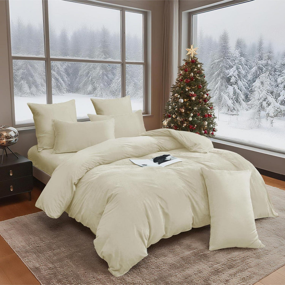 Flauschige Winterbettwäsche 220x240 Beige Creme 3-teilig