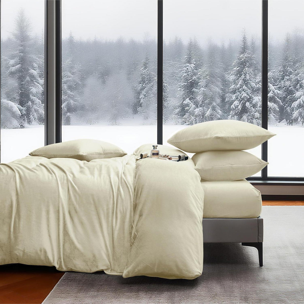 Flauschige Winterbettwäsche 220x240 Beige Creme 3-teilig