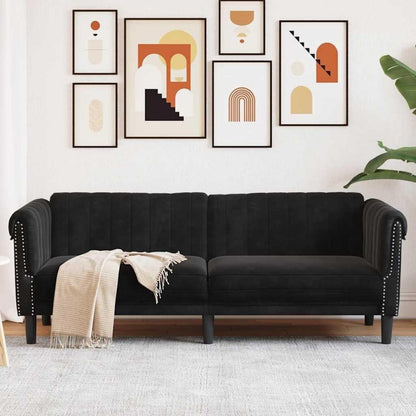 3-Sitzer Sofa Schwarz Samt – Moderne Bodencouch