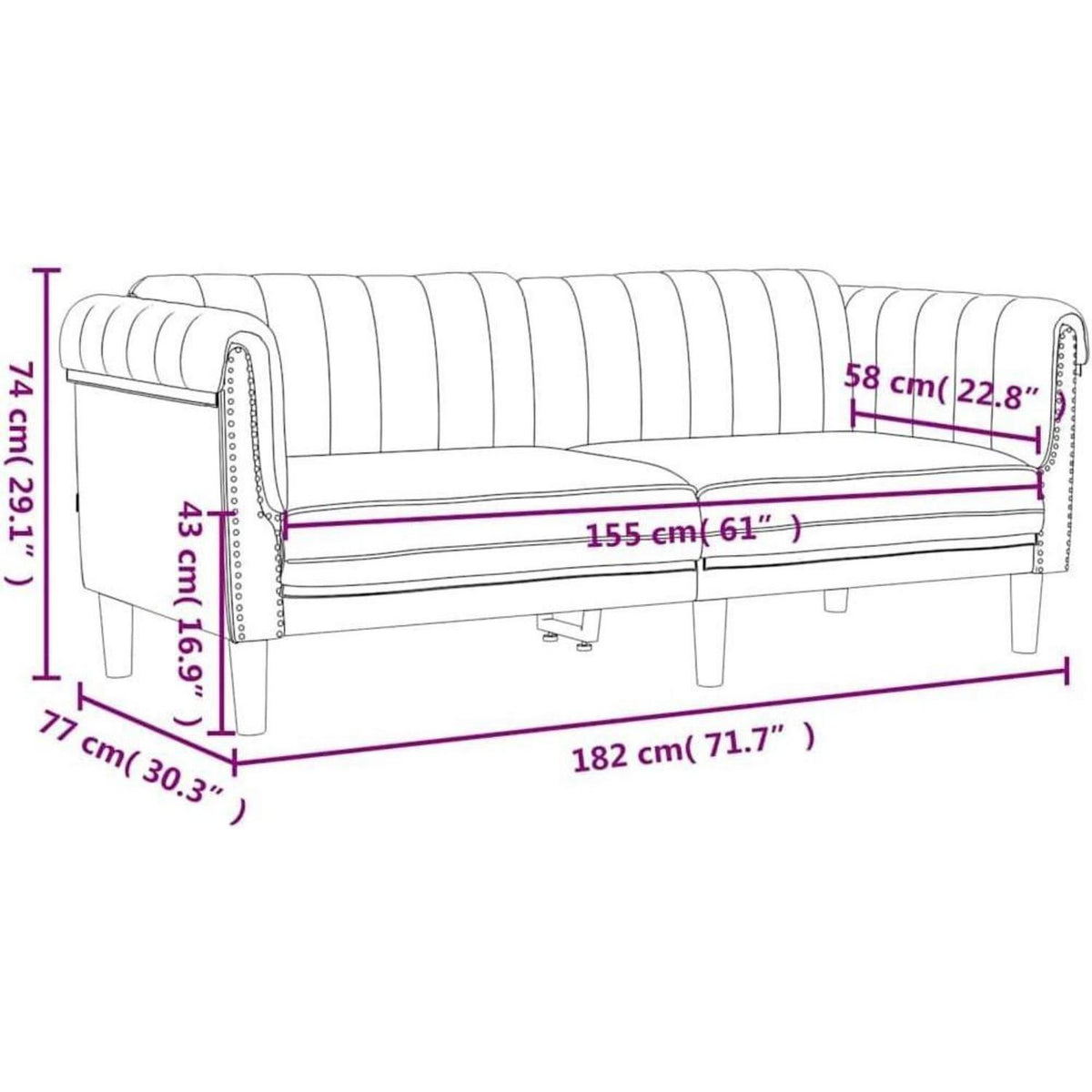 2-Sitzer Sofa Blau Samt – Bequemer Lesesessel mit Holzbeinen