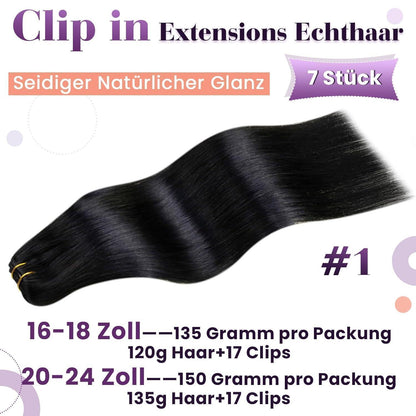 Echthaar Clip-Ins Schwarz 65cm – Volumenset