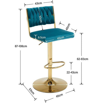 Barhocker 2er Set, Drehbar, Höhenverstellbar, Teal