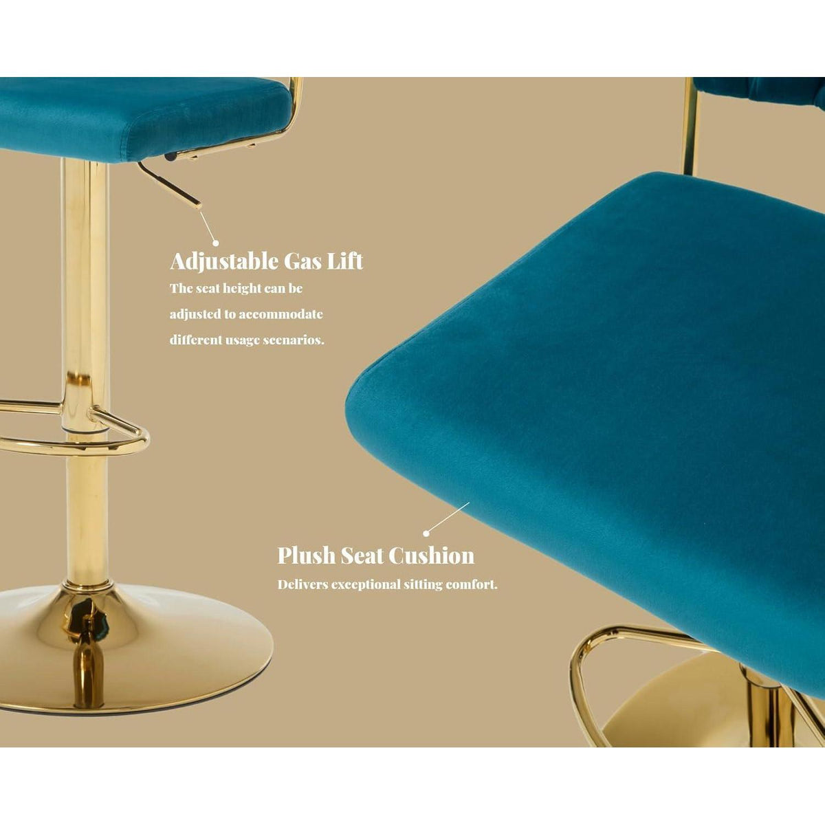Barhocker 2er Set, Drehbar, Höhenverstellbar, Teal