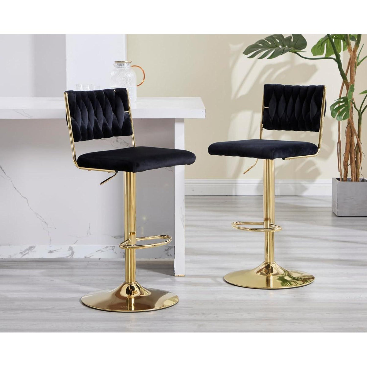 Barhocker Set 4er – Drehbar, Höhenverstellbar, Samt & Geflochten
