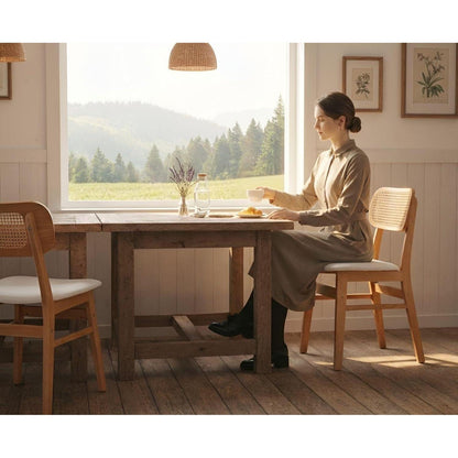 Esszimmerstühle Set 4er – Weißes & Rattan Design in Lederoptik