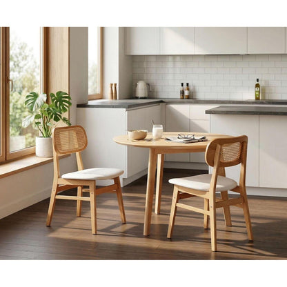 Esszimmerstühle Set 4er – Weißes & Rattan Design in Lederoptik
