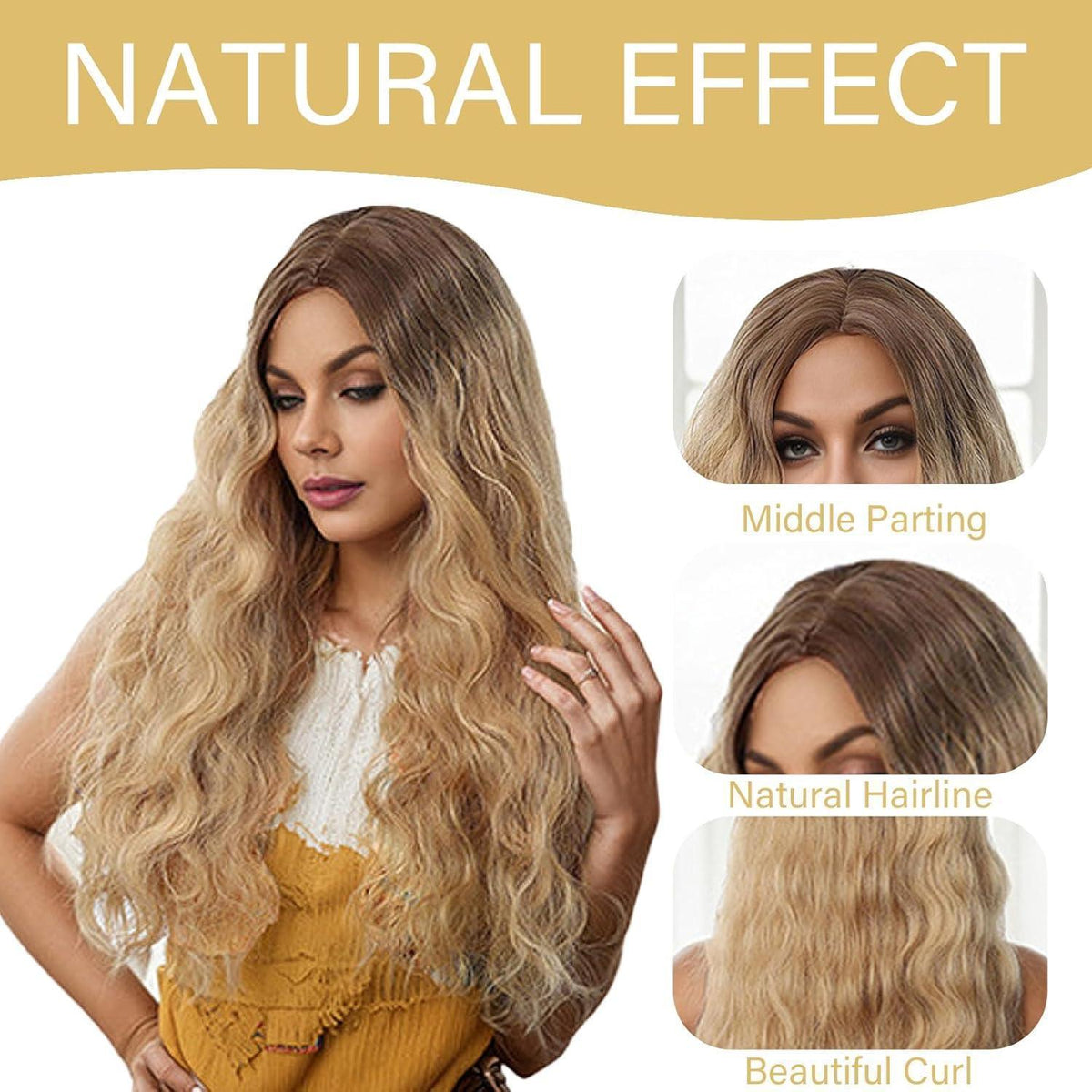 Lange Blonde Ombre Wellenperücke 26 Zoll – Synthetisch & Hitzebeständig