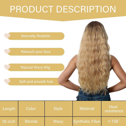 Lange Blonde Ombre Wellenperücke 26 Zoll – Synthetisch & Hitzebeständig