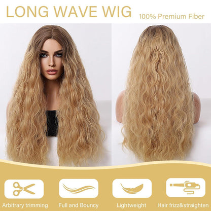 Lange Blonde Ombre Wellenperücke 26 Zoll – Synthetisch & Hitzebeständig