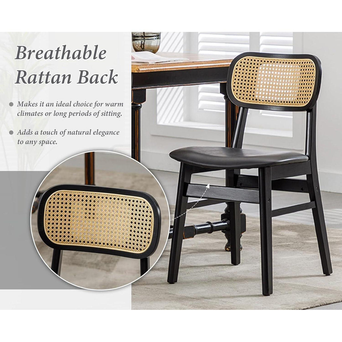 Esszimmerstühle Set 4er – & Rattan Schwarz in Lederoptik