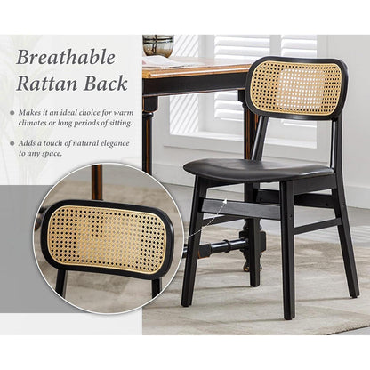 Esszimmerstühle Set 4er – & Rattan Schwarz in Lederoptik