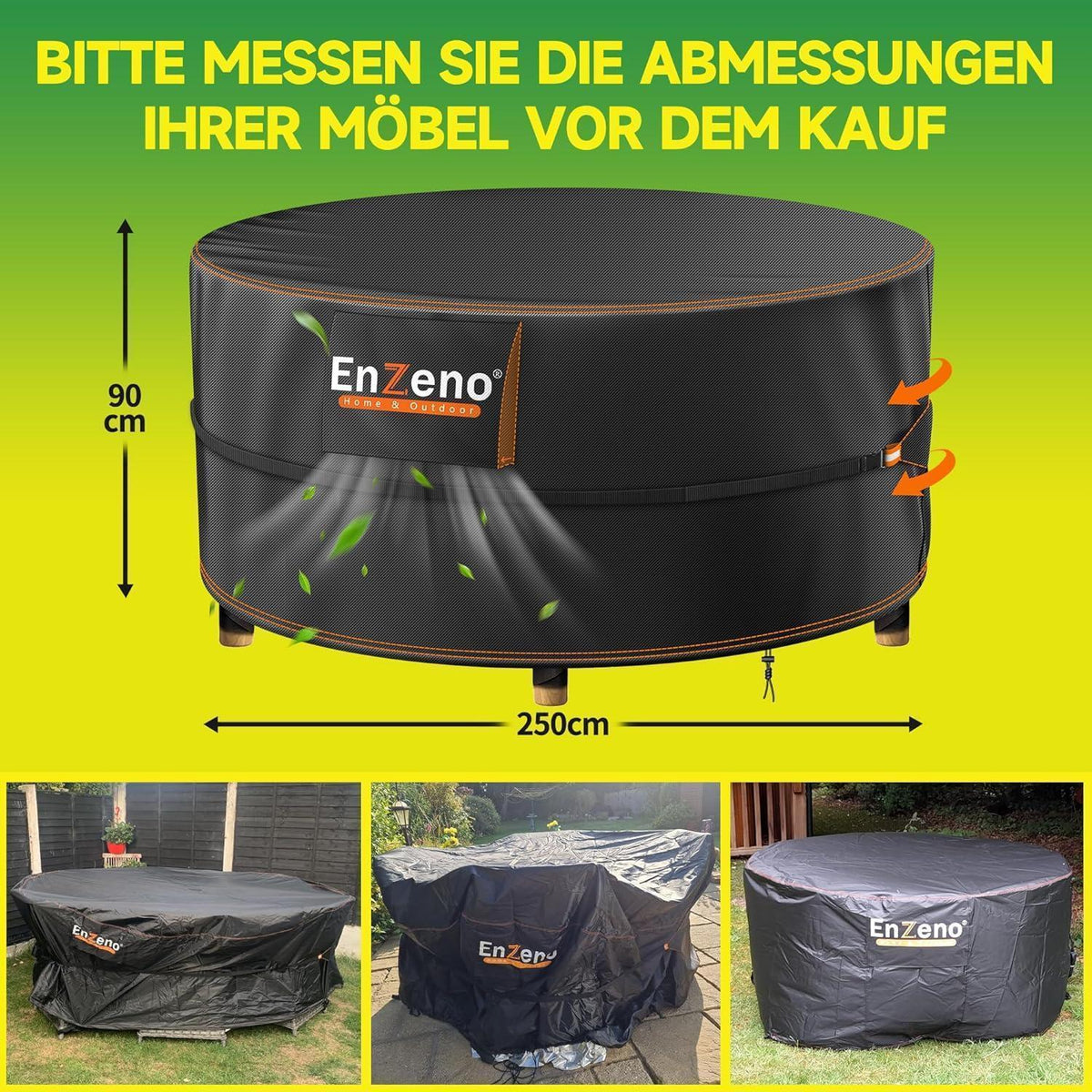 Wasserdichte Gartenmöbel Abdeckung Rund 250x90cm