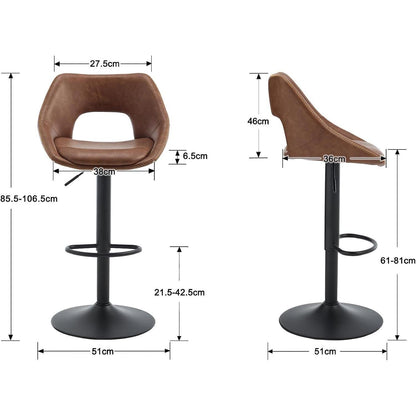 360° Drehbarer Barhocker 2er Set, Höhenverstellbar Braun