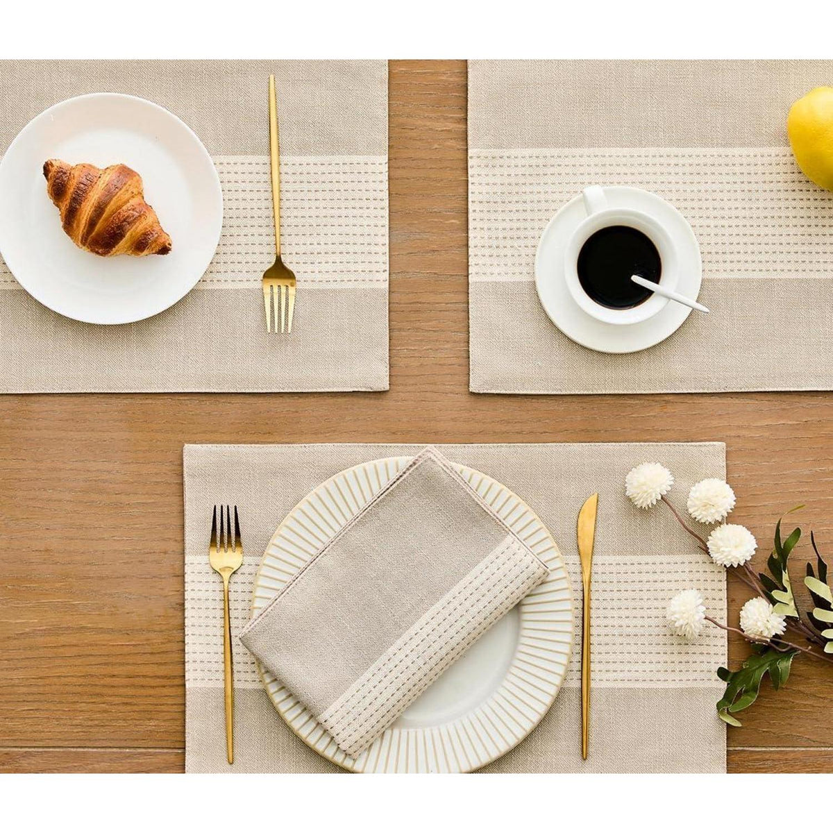 Tischsets Baumwolle Leinen 6er Set Creme Kaffee