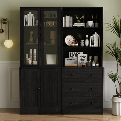 5-stöckiges Bücherregal mit Glastüren – 180cm Vitrine Schwarz