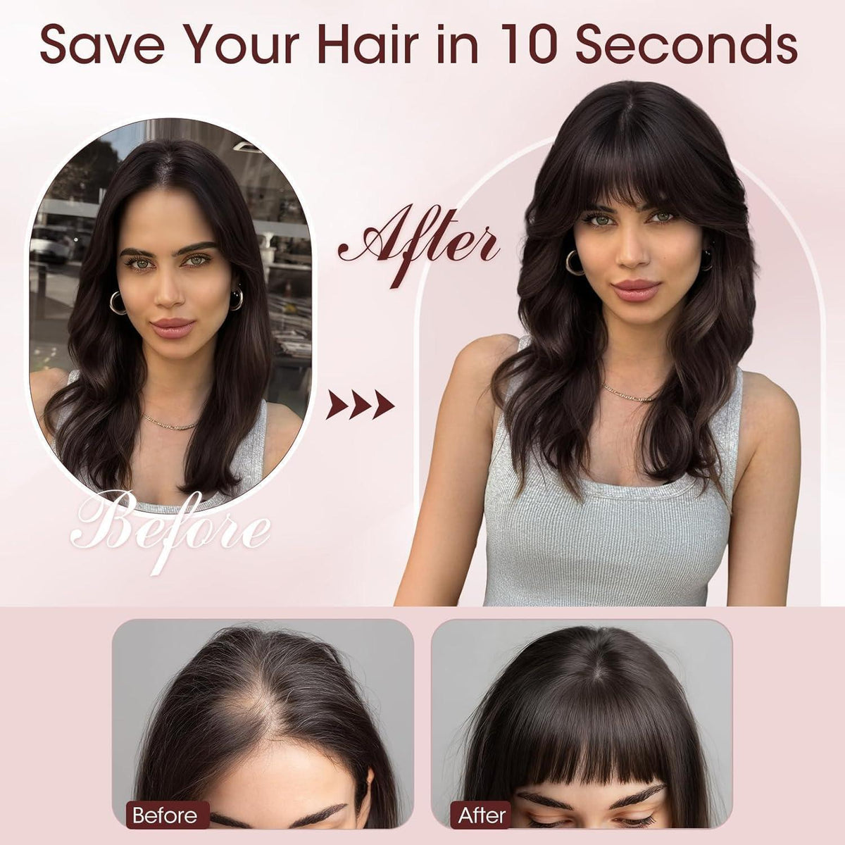Echthaar Topper mit Pony – Volumen & Weicher Look Schwarz