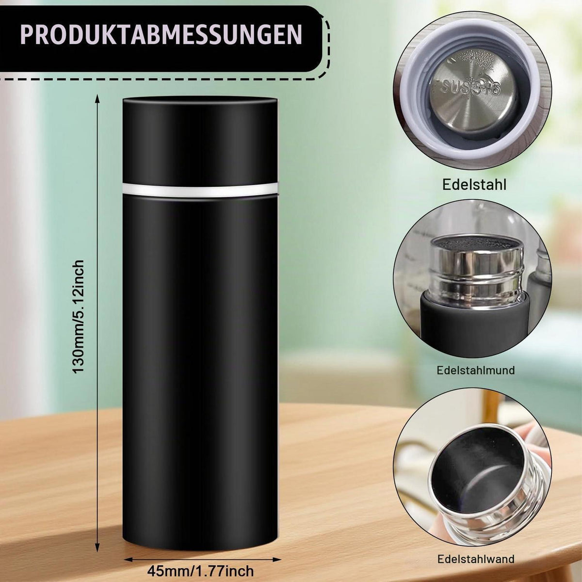 Edelstahl Thermosflasche 2er Set – 120ml Mini Trinkflasche