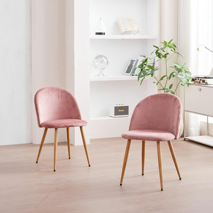 Runder Esstisch Set mit 4 Samtstühlen Rosa & Weiß 80x80cm