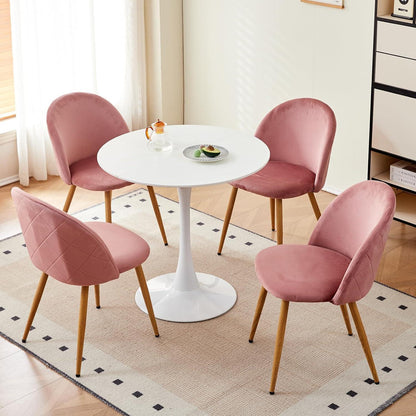 Runder Esstisch Set mit 4 Samtstühlen Rosa & Weiß 80x80cm