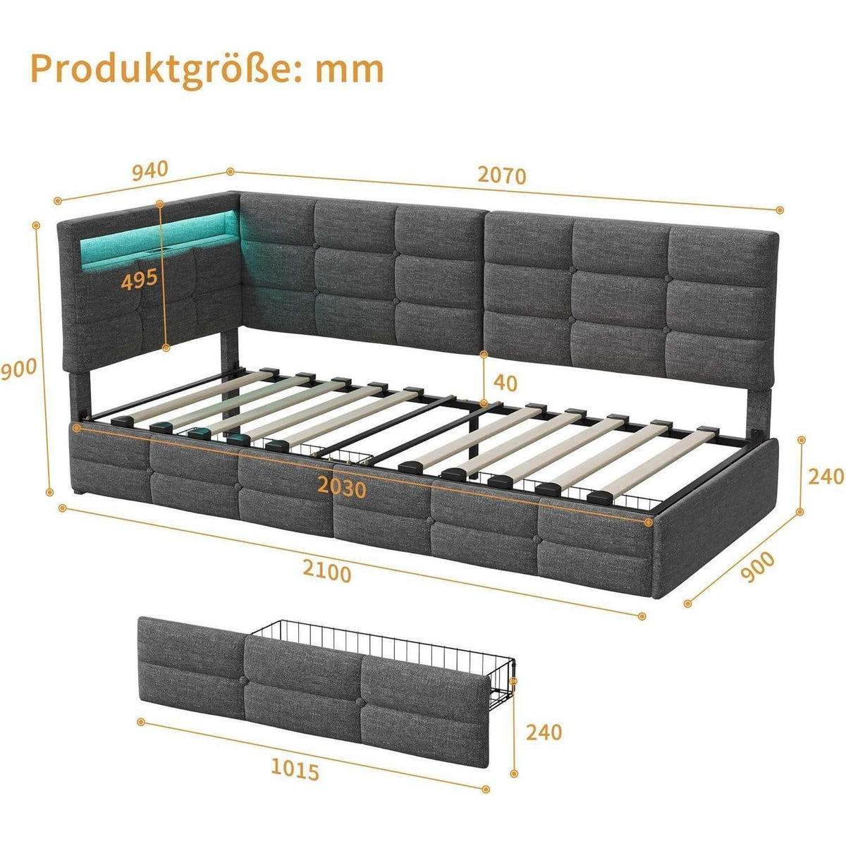 Schlafsofa 90x200/180x200 cm mit Lattenrost & Auszug