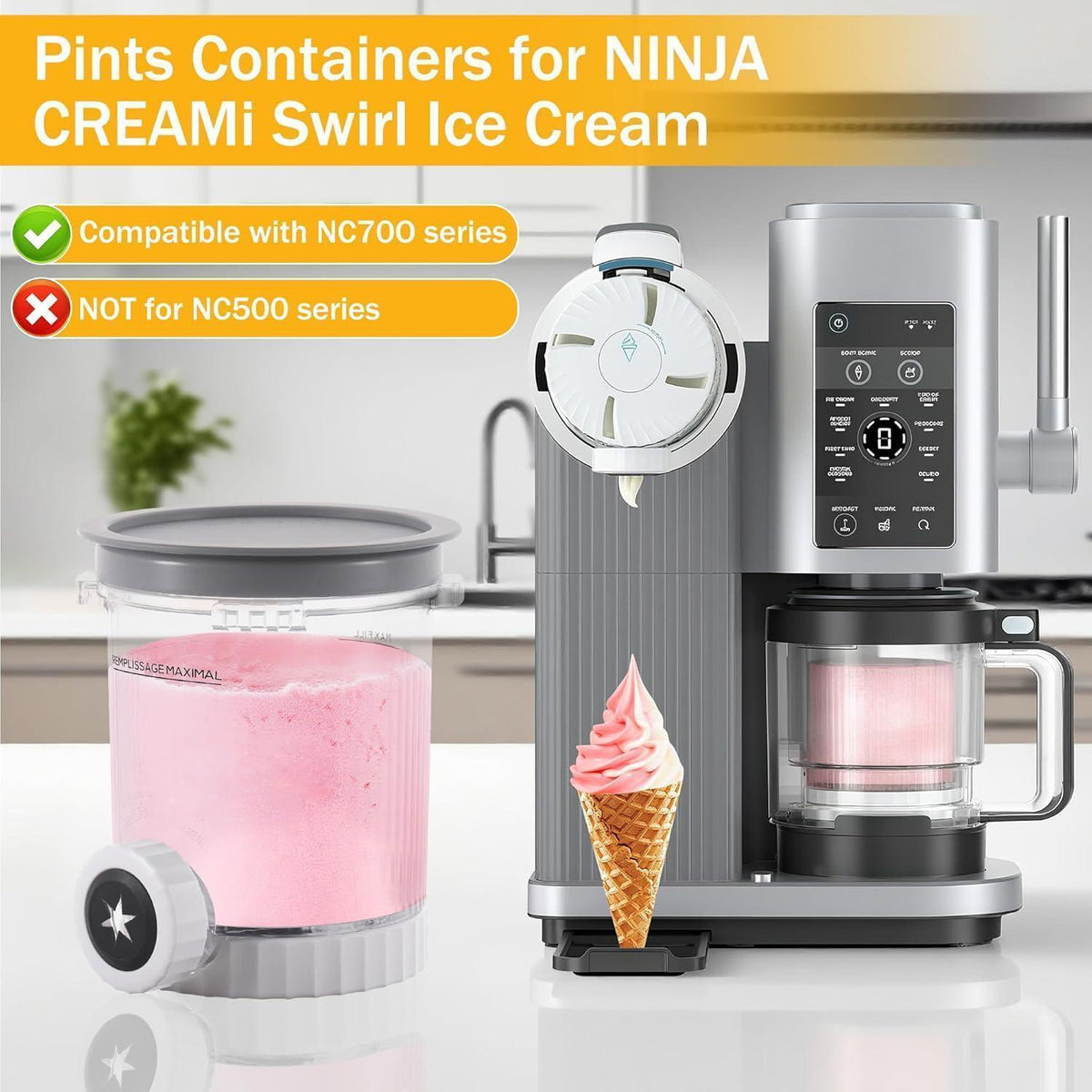 Eisbehälter für Ninja Creami Swirl 2er-Set 480ml mit Deckel