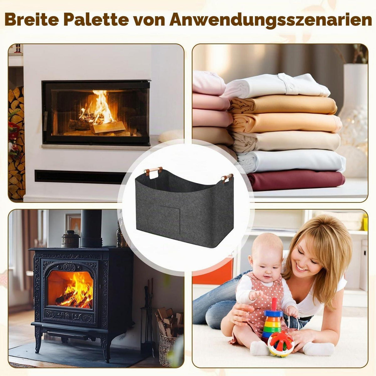 Holzkorb XXL 100L – Kaminholzkorb mit Griffen & Tasche