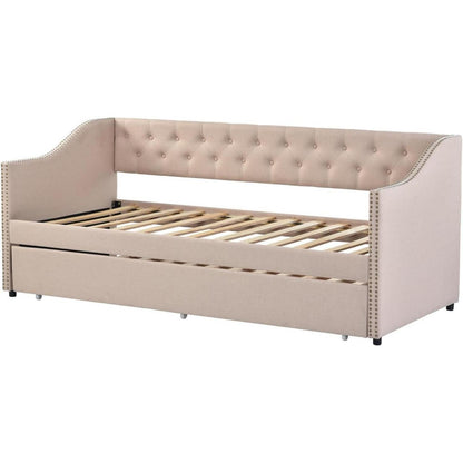 Schlafsofa 90x200 cm ausziehbar – Samt Beige, 2 Personen