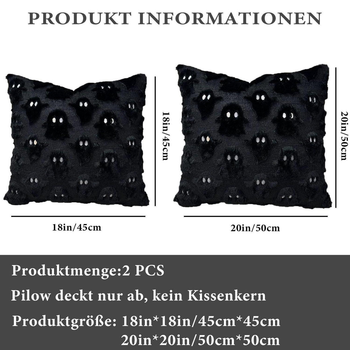 Halloween Kissenbezug 45x45cm Geister Design Schwarz