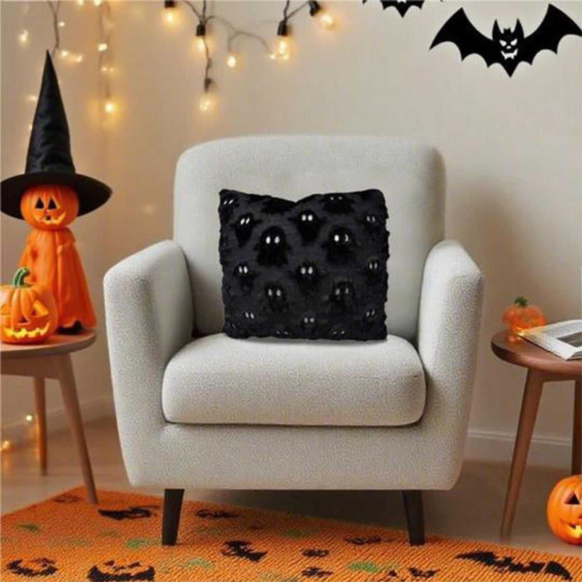 Halloween Kissenbezug 45x45cm Geister Design Schwarz