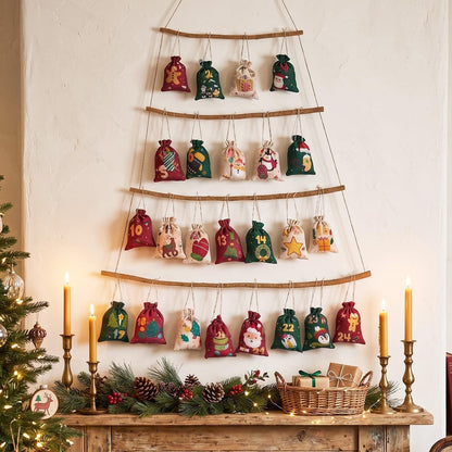 Adventskalender zum Befüllen – 24 Stoffbeutel mit Holzklammern & Seil