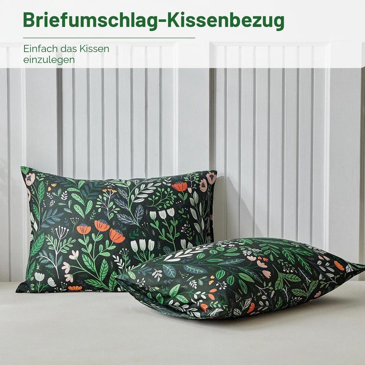 Vintage Blumen Bettwäsche Set Schwarz Grün 200x200 cm