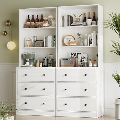 Großer TV-Schrank mit Bücherregal & Glastüren (280cm, Weiß)