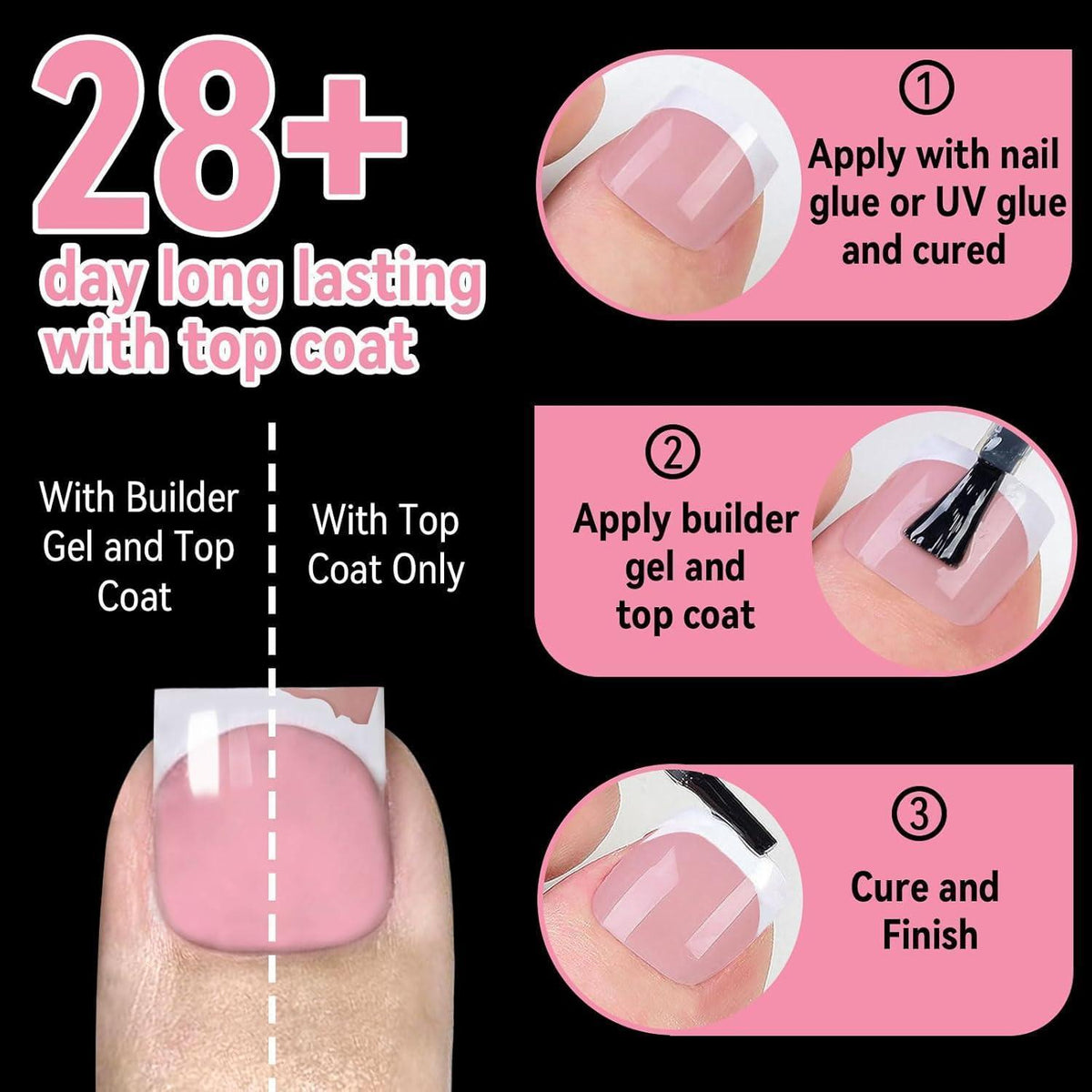 300x Falsche Zehennägel Rosa French Press on Nails Set