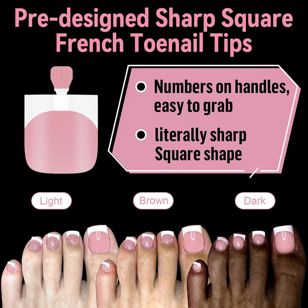 300x Falsche Zehennägel Rosa French Press on Nails Set