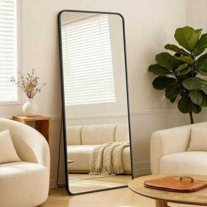 Großer Rechteckiger Standspiegel Schwarz – HD-Reflexion, 190x85cm