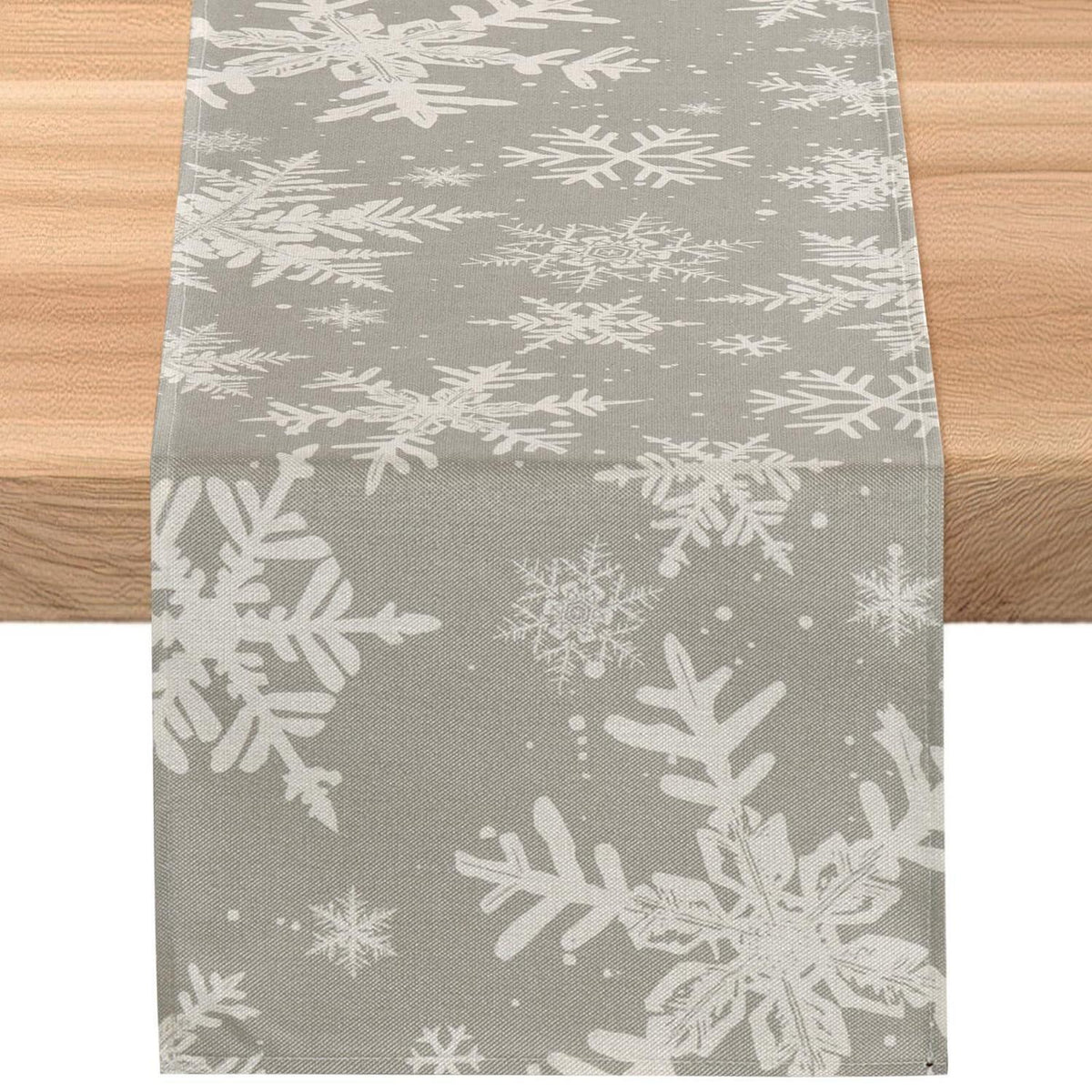 Weihnachtstischläufer grau mit Schneeflocken – 228 cm lang