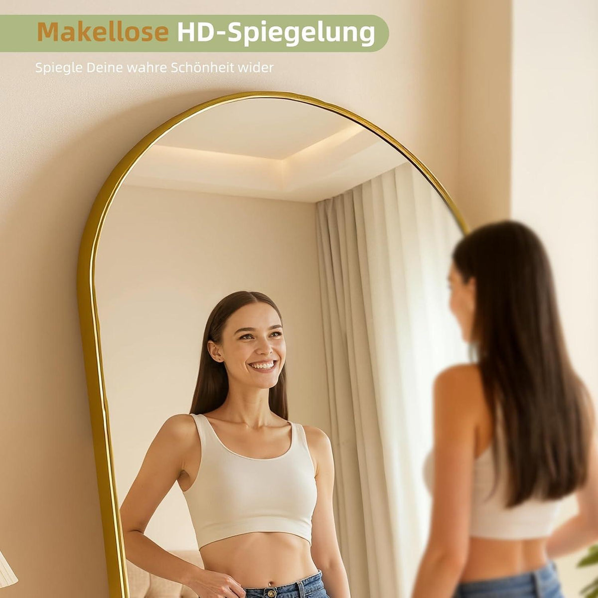 Großer Bogenförmiger Standspiegel – HD-Reflexion, Gold 180x75cm