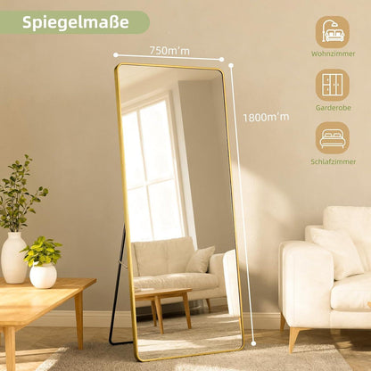 Großer Rechteckiger Standspiegel – HD-Reflexion, Gold 180x75cm