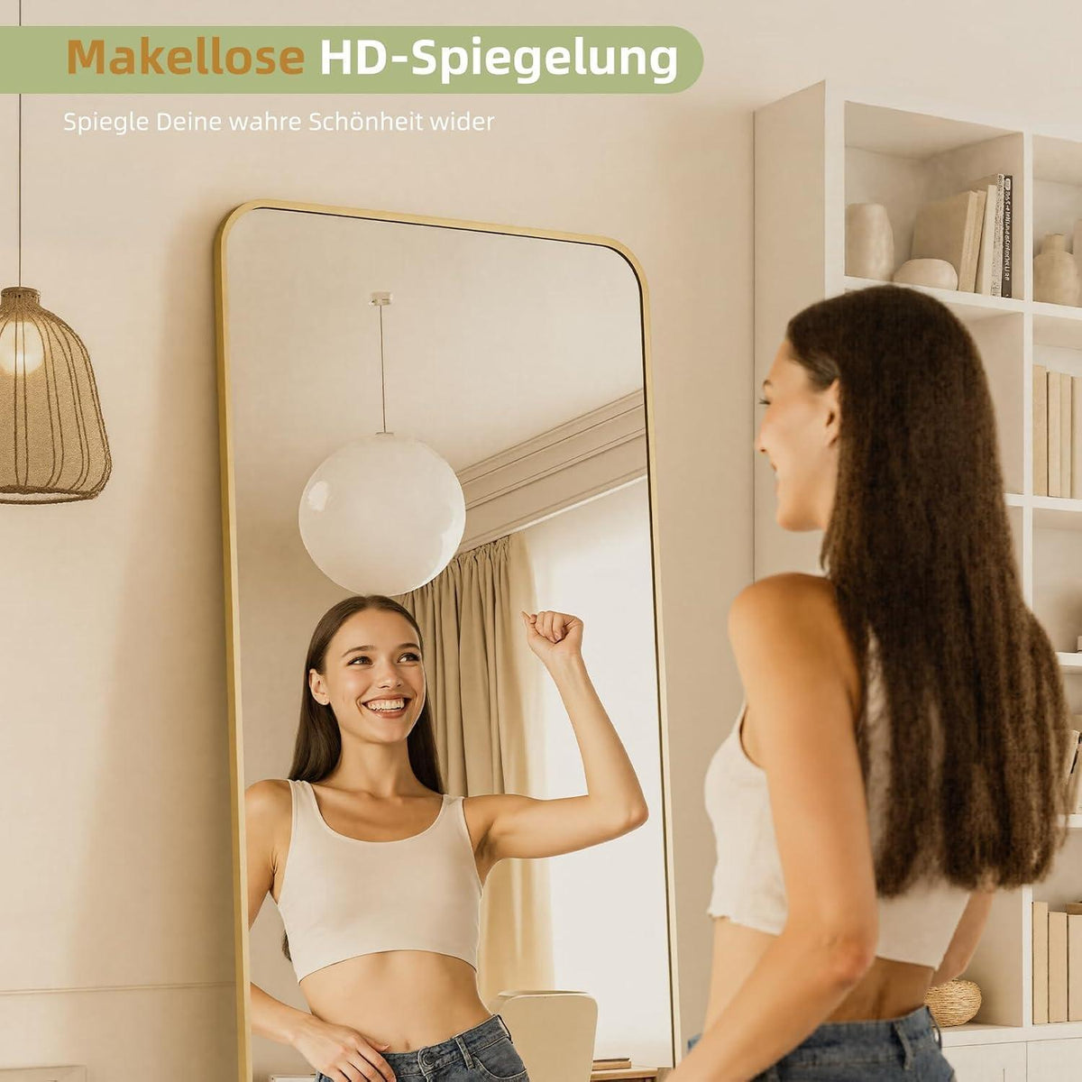 Großer Rechteckiger Standspiegel – HD-Reflexion, Gold 190x85cm