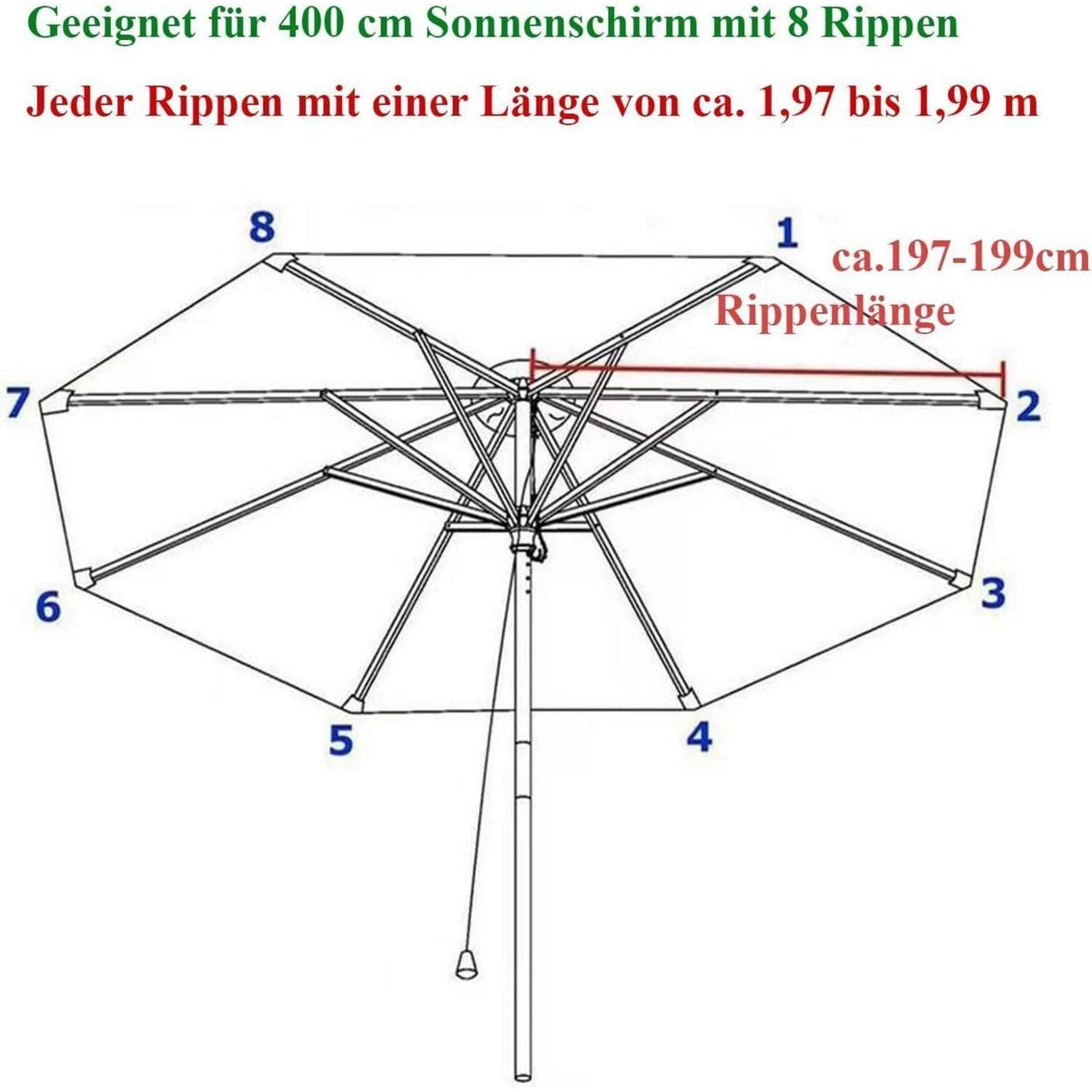 Sonnenschirm Ersatzbezug 400cm Champagner UV80+ 8 Streben