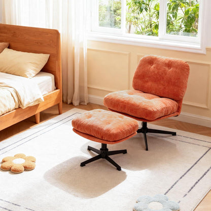 Drehbarer Relaxsessel mit Hocker & Chenille-Bezug, Orange