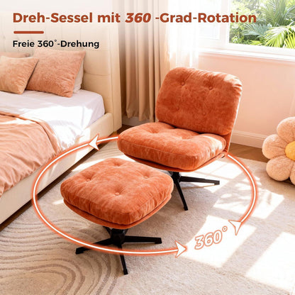 Drehbarer Relaxsessel mit Hocker & Chenille-Bezug, Orange
