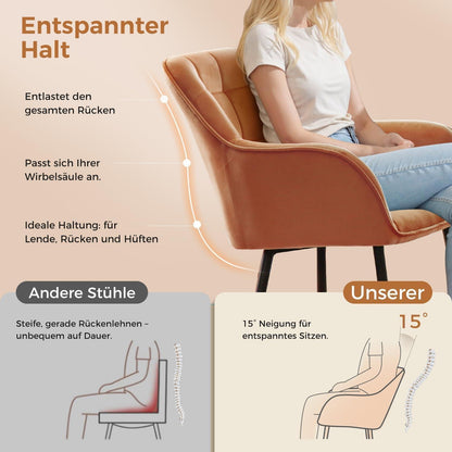 Samt Esszimmerstühle 6er Set mit Armlehnen, Orange