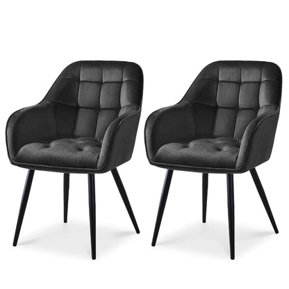 Samt Esszimmerstühle 2er Set mit Armlehnen, Dunkelgrau